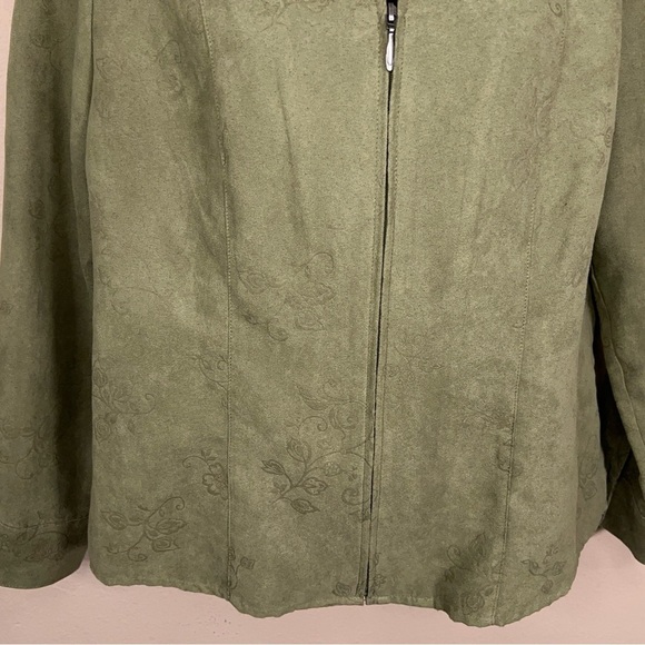 Petite Medium Croft And Barrow Green Blazer Jacket Floral Print Zip Closure - Picture 6 of 16